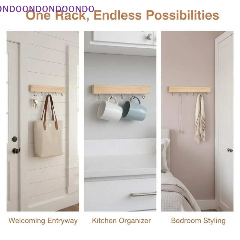 Rustic Wooden Wall Mounted Key Rack 6 Strong Hooks Display Shelf for Home Entryway Mail Key Organization