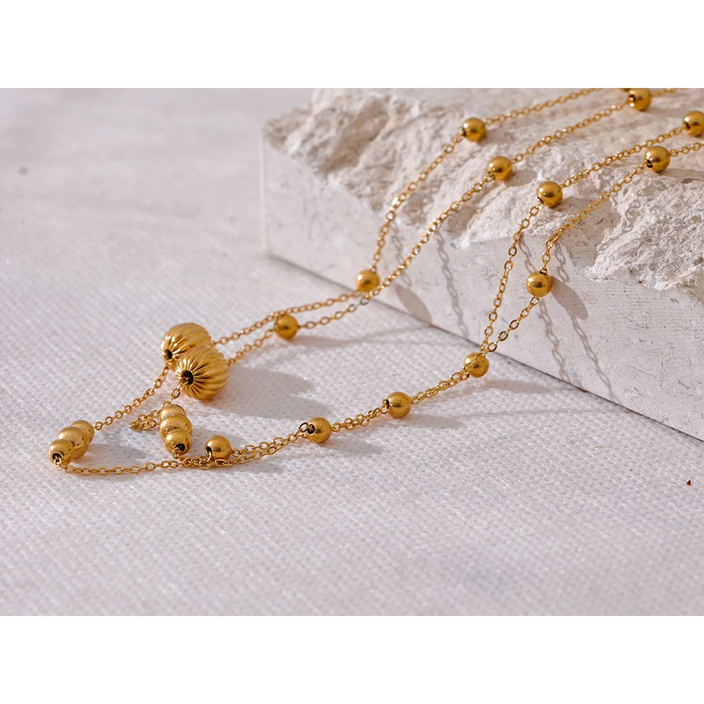 Yhpup Statement Stainless Steel Vintage Beads Chain Handmade Sweater Necklace Trendy Golden 18K Gold Plated Fashion Jewelry New