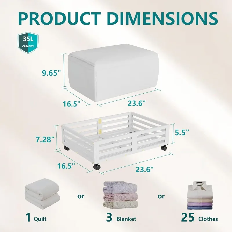 Contenedores de almacenamiento debajo de la cama de bambú, organizador debajo de la cama con ruedas y bolsa para el polvo de gran capacidad, enrollable de madera resistente debajo de la cama