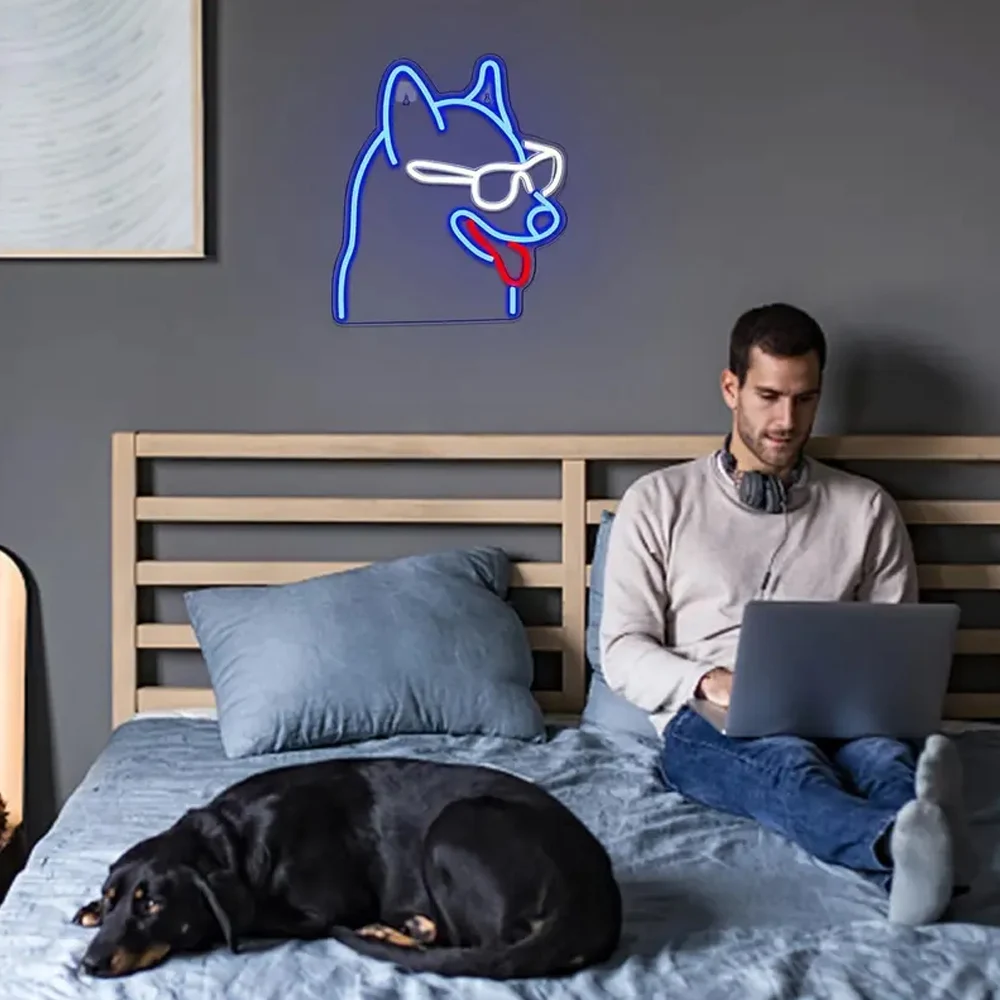 Dog Neon Sign, Blue LED Neon Wall Decor, Puppy Neon Sign, USB Power Supply, Bedroom Home Pet Shop Room Playroom Neon Sign