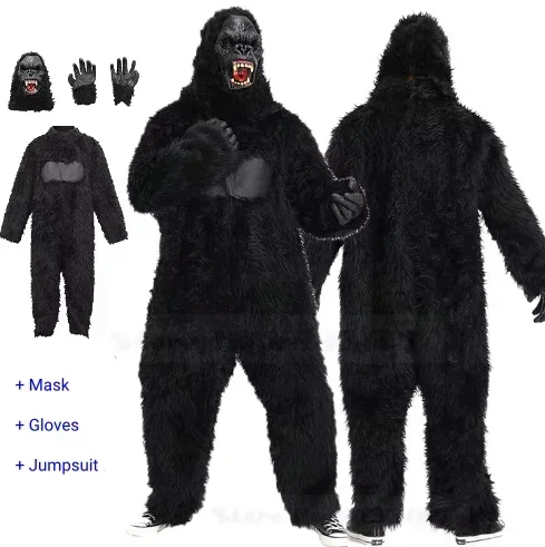 Halloween Cosplay Costume Adult Kids Chimpanzees Gorilla King Kong Plush Jumpsuit Mask Gloves Party Stage Performance Suit