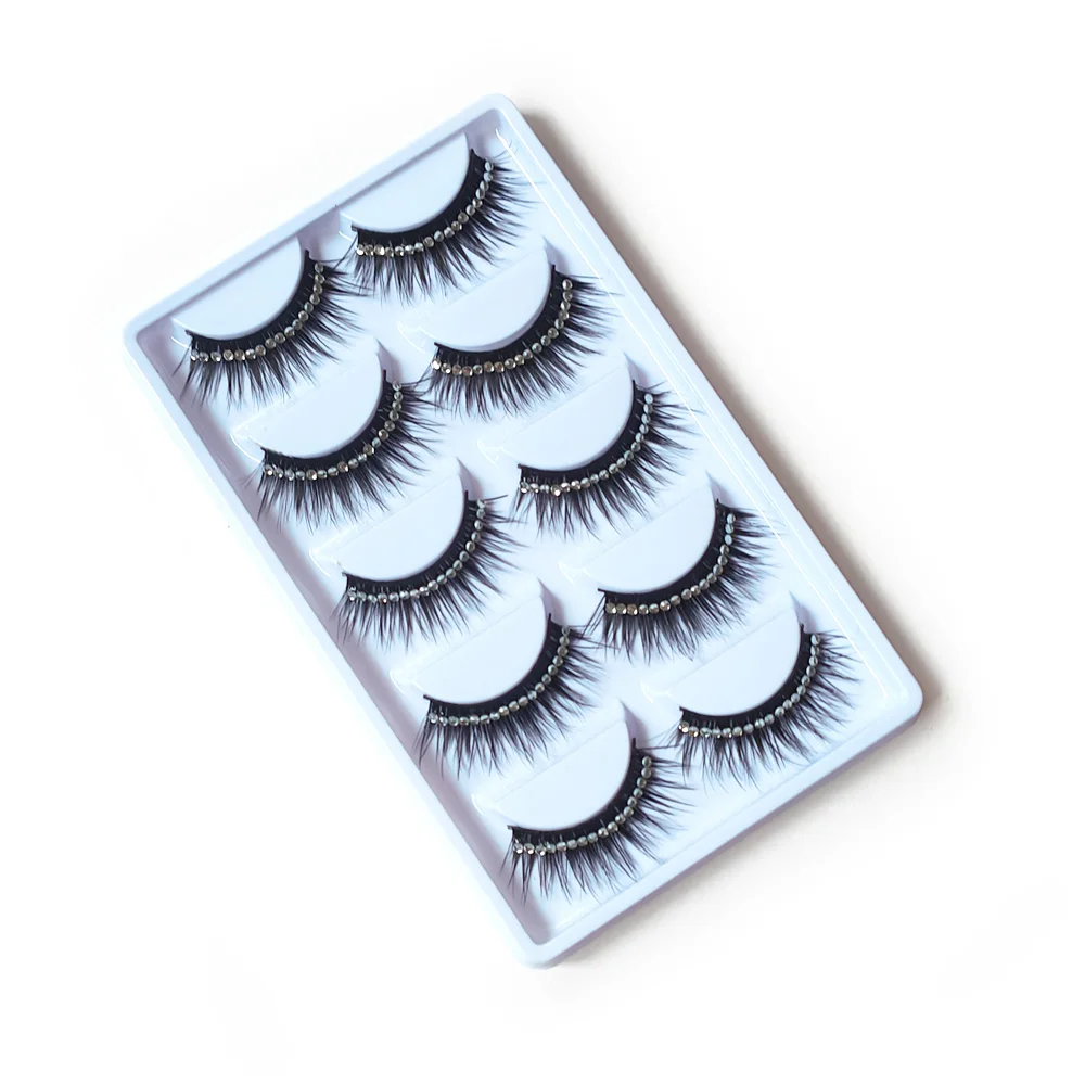 5 أزواج ماكياج الماس الرموش الصناعية طويلة سميكة ثلاثية الأبعاد طبقات التسلق رموش حفلة عرض مسرحي المنصة رمش مستحضرات التجميل