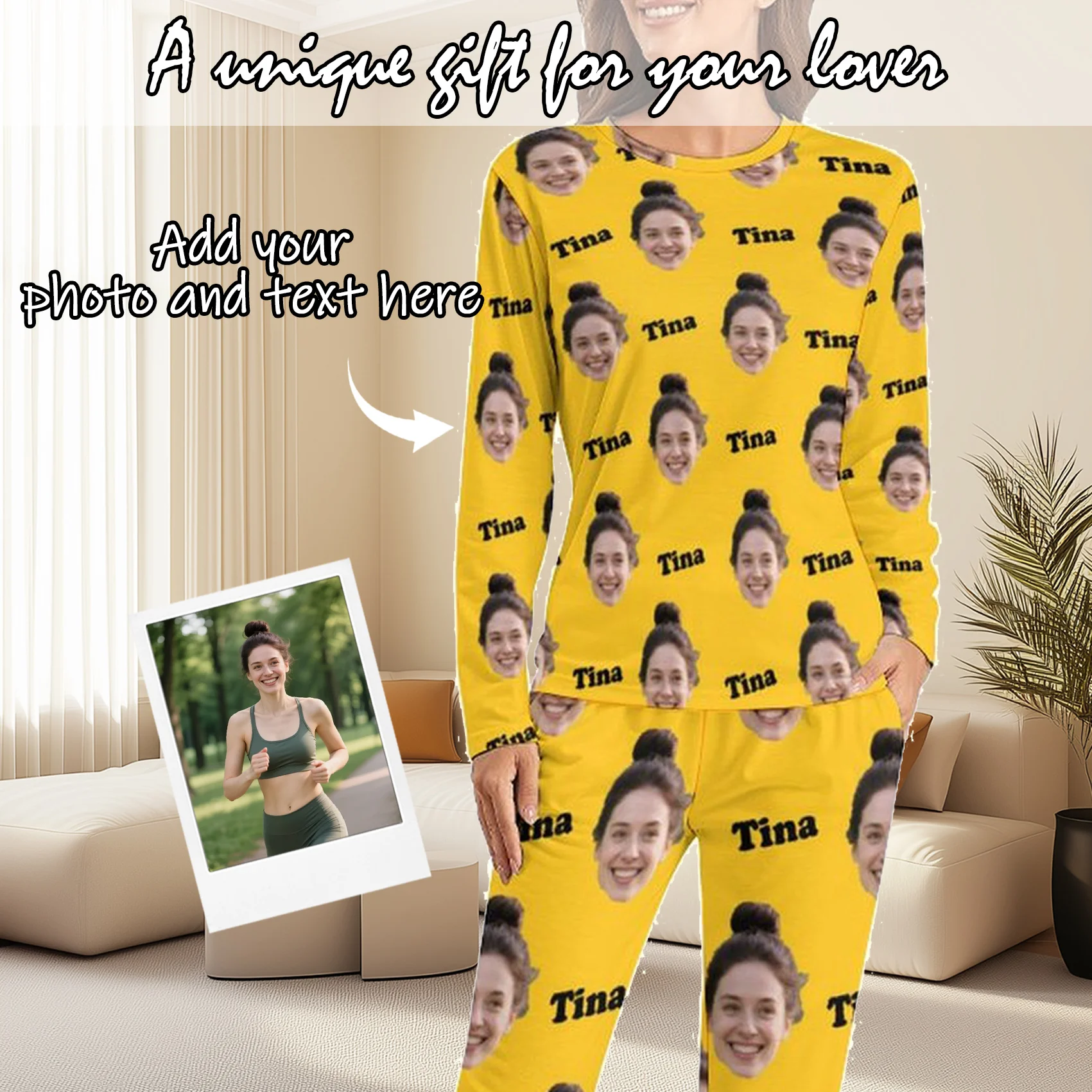 

Custom Women Pajamas with Face homewear Custom Women long Sleeve Pajama Set Personalized gift family couple pet