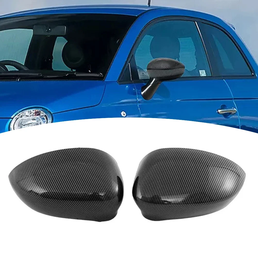 Newest Sale 2pcs Carbon Fiber Look Car Door Wing Mirror Cover Cap Case For Fiat 500 2007-23 Replacement  Accessories Wholesale