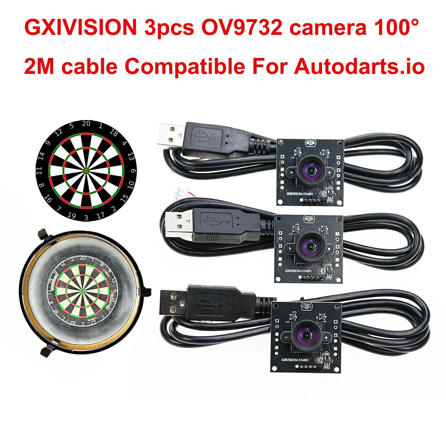 GXIVISION OV9732 1MP 30FPS 2M Cable 100 Degree USB Camera Module,3pcs OV2735、IMX179 Webcam Compatible For Autodarts.io Scoring