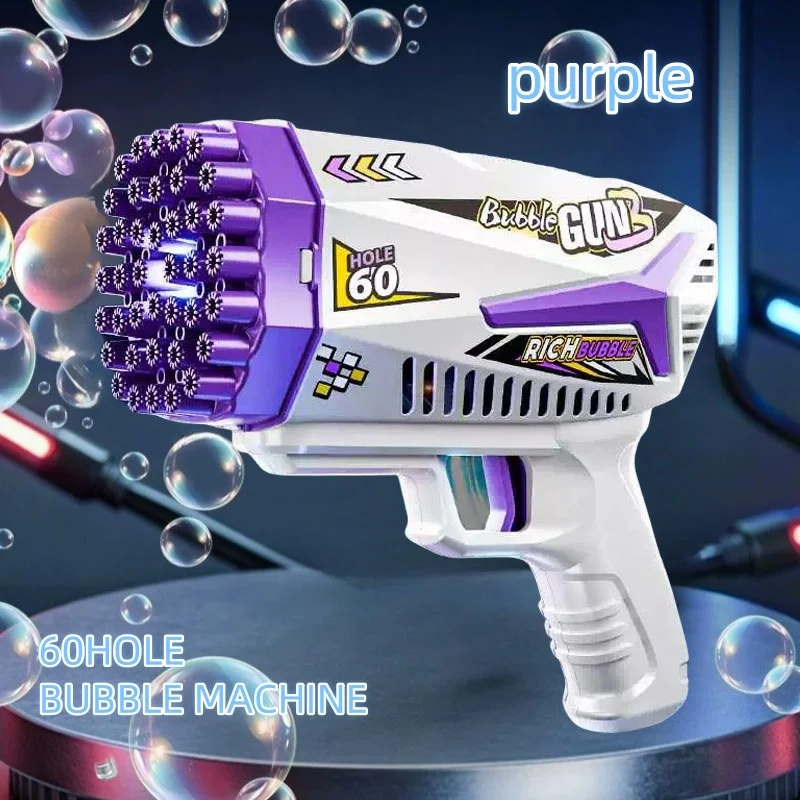 Pistola a bolle automatica ricaricabile di grande capacità con luci colorate, materiale plastico, adatta per compleanni interni ed esterni