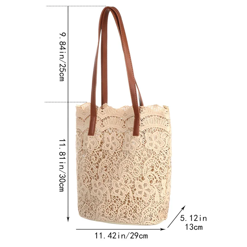 Fashion Bucket Shoulder Bag Female Summer Lace Tote Large Capacity Women\'s Casual Shopping Bag Beach Bag