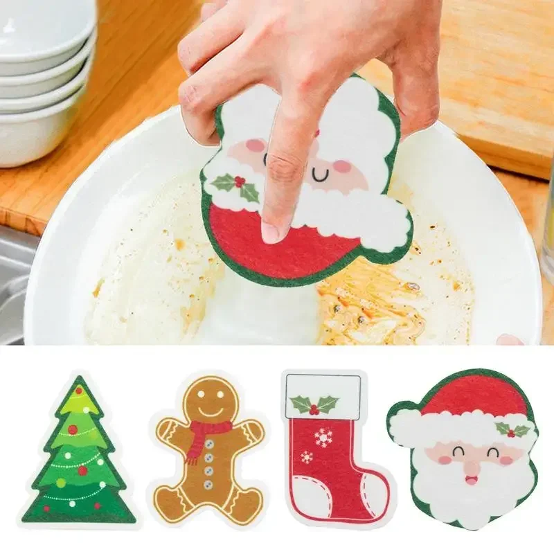 1PCS Christmas Cleaning SpongeHousehold Scouring PadKitchen Wipe DishwashingSponge Cloth Dish CleaningTowels Accessory CleanTool