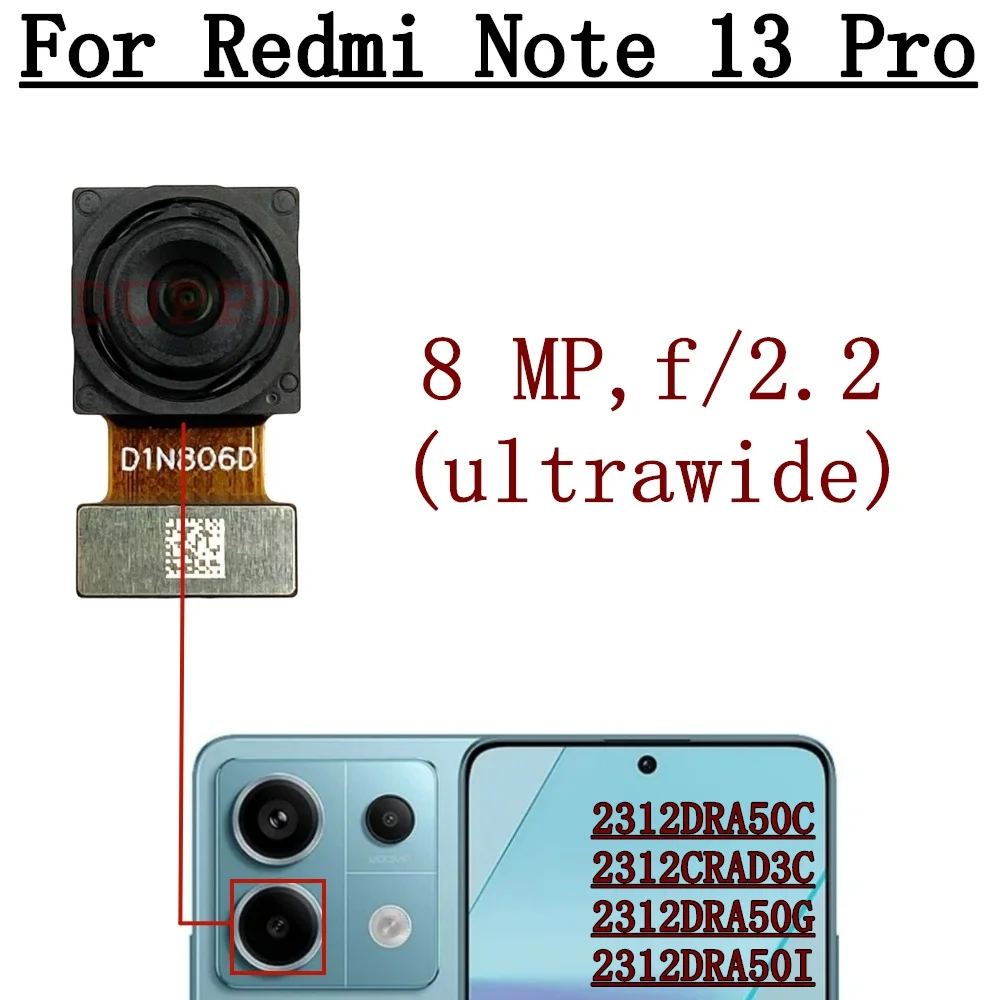 Rear Camera For Xiaomi Redmi Note 13 Pro 13pro 5G Front Selfie Facing Back Main Macro Camera Module Flex Cable Parts