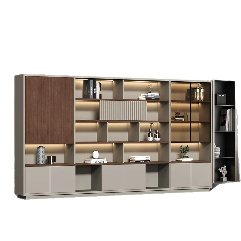 Light Luxury Floor-to-ceiling Wooden Office Filing Cabinet Background Storage Rack Document Archiving Organizer