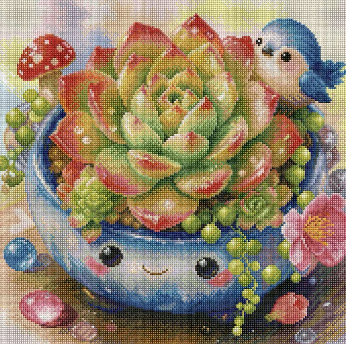 9ct 14ct Succulent bird Embroidery DIY Printed Kits Cross Stitch Needlework Sets With Needles Threads 77 Colors