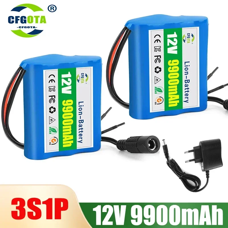 100% New 3S1P Protection Plate12V 9.9Ah Battery Pack 12V 9900mAh 18650 Lithium ion DC 12.6V Super Rechargeable Battery + Charger