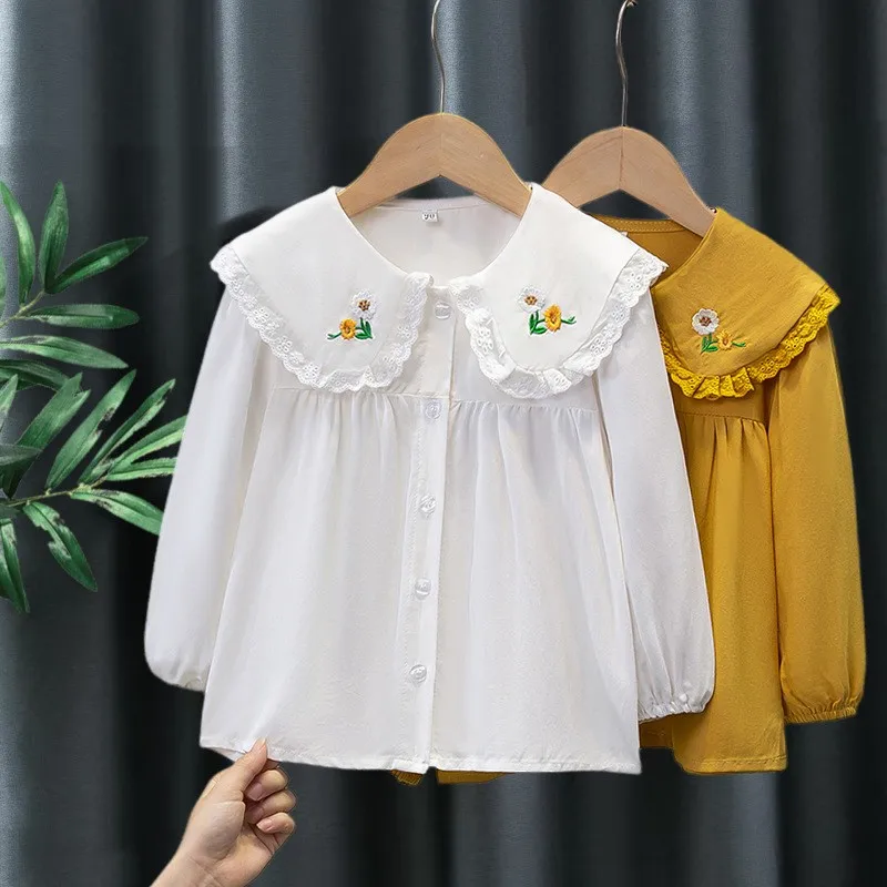 

Girl Chiffon Blouse Shirt Sweet top with Turn-down Collar Girls Clothing for spring and autum