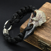 Odin Crow Skeleton Bracelet Vikings Eagle's head Pendant Rune Bead Paracord Rope Norse Pirates Rune Valknut Amulet Jewelry Gift