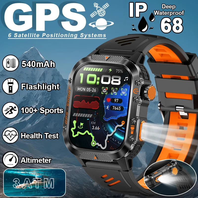 

2025 Новые GPS-умные часы 2.01 "HD 540 мАч Светодиодный фонарик Тест здоровья 100+ Спортивный режим Высотомер IP68 Водонепроницаемые умные часы с BT-вызовом