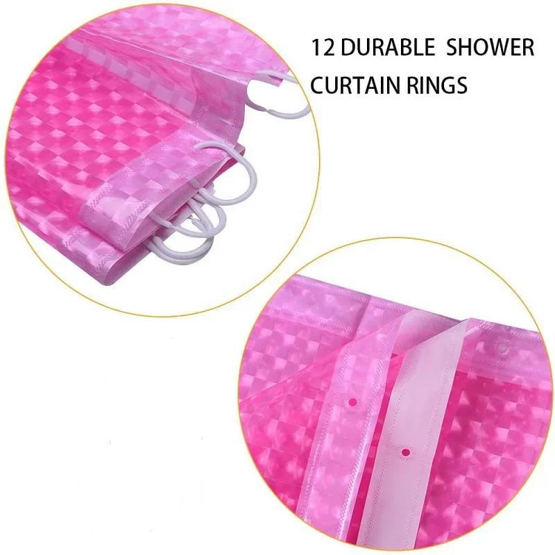 Pink PEVA Bathroom Curtain Semi Transparent Cat Eye Grid 3D Shower Curtain Waterproof thickened Mildew Proof Shower Curtains