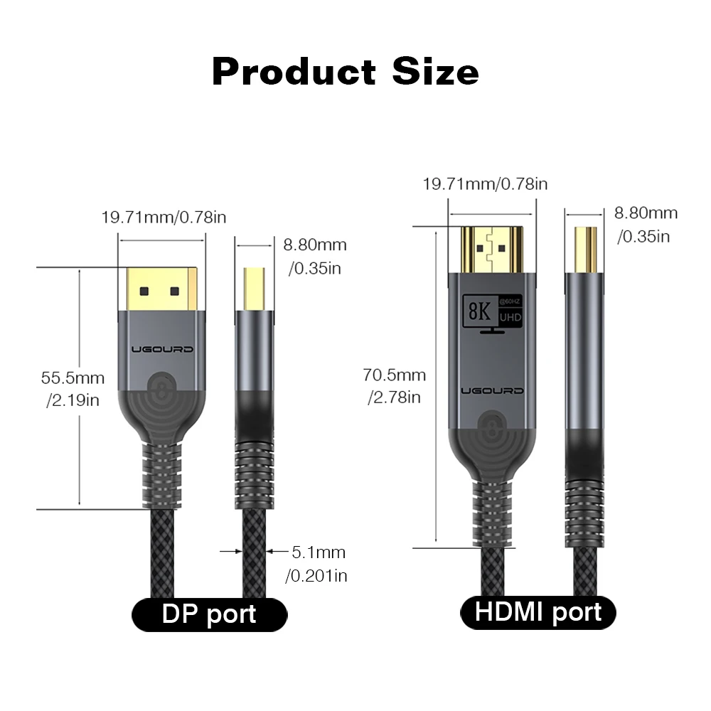 UGOURD 4K DP to HDMI 2.0 Compatible Cable 4K60Hz DisplayPort to HD Adapter Display Port Video Audio for PC TV Projector Laptop view 6
