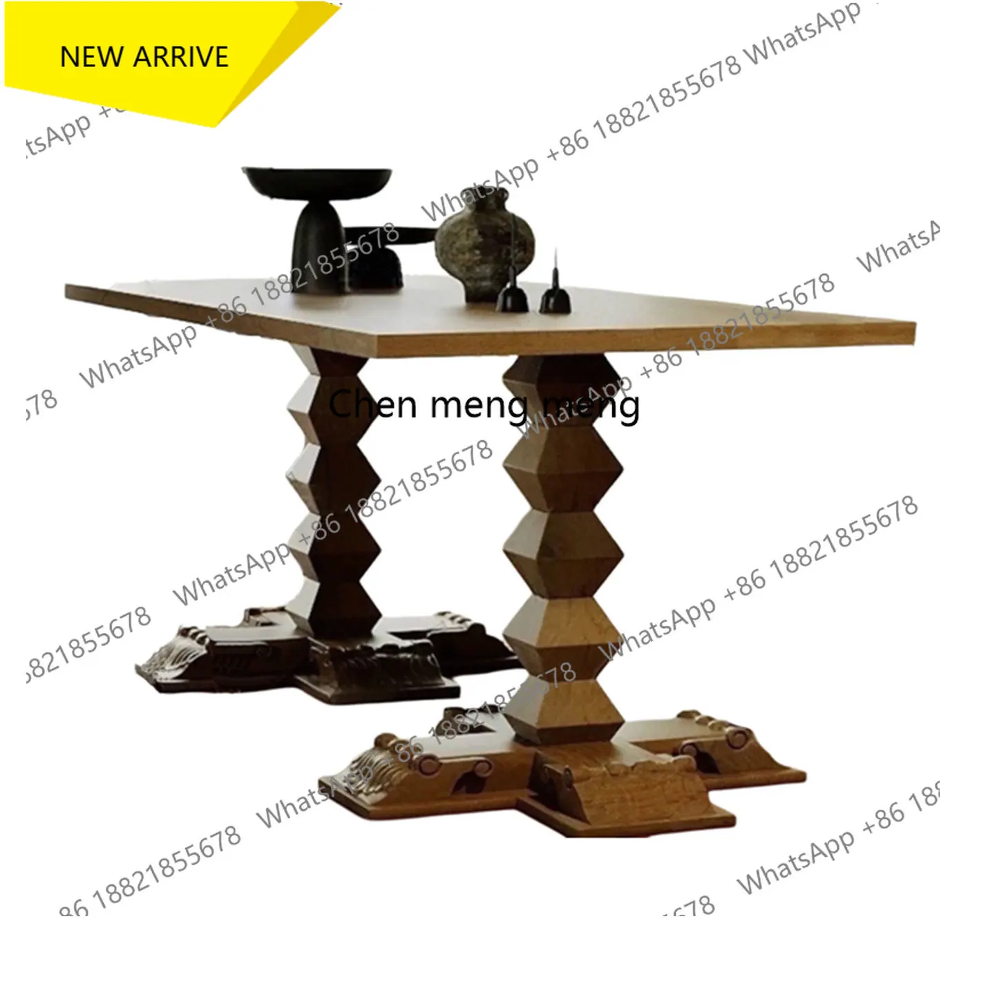 Q178 American retro solid wood dining table home creative restaurant carved rectangular dining table