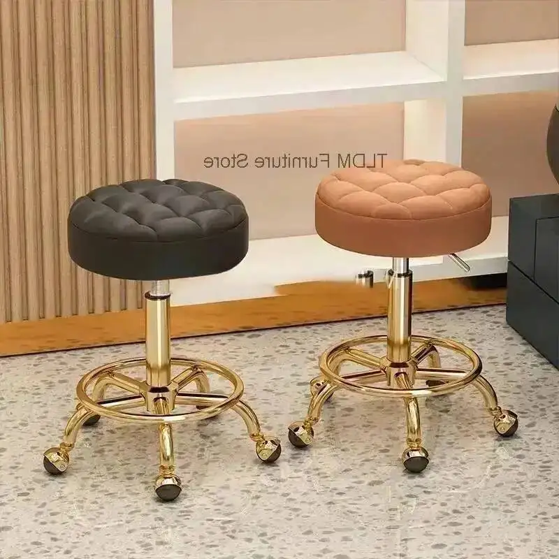 Stylish Stool, Stool Chair, Wheels Luxury Metal Tufted Adjustable Swivel Leather with Salon/Office for Rolling Modern Home Decor