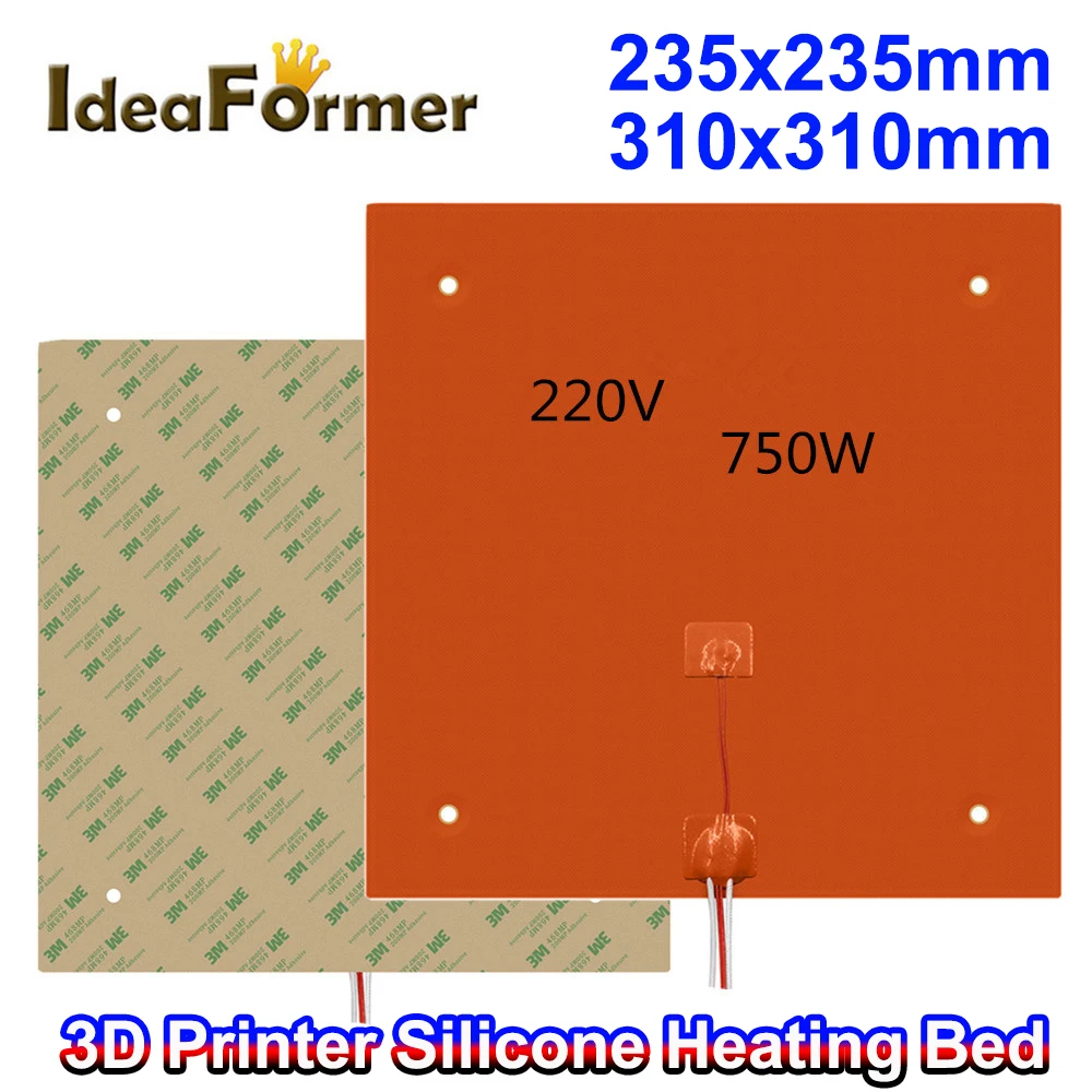 

3D Printer Silicone Heating Pad 235x235mm 310x310mm 220V 500/750W Hot Bed For Ender 3 5 CR-10 10S Pro Heater Pad Plate Parts