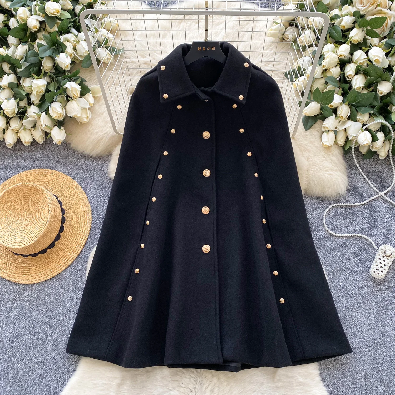 

SuperAen модная накидка большого размера для женщин, зима 2025, новый дизайн, металлическая однобортная шерстяная накидка трапециевидной формы со свободной талией