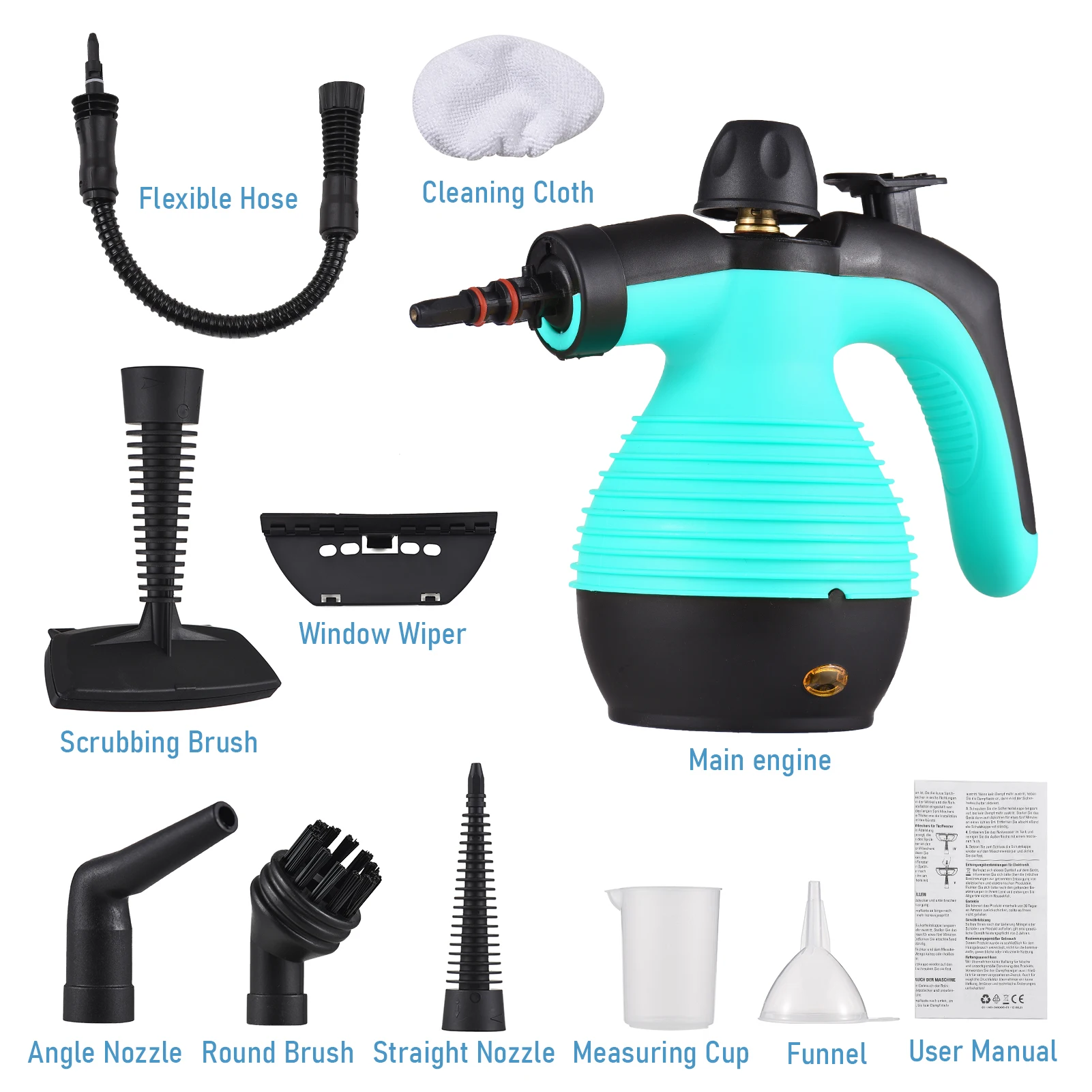 1050W Handheld Steam Cleaner Portable High Temperature Pressurized Steam Cleaning Machine with 9PCS Accessory for Kitchen