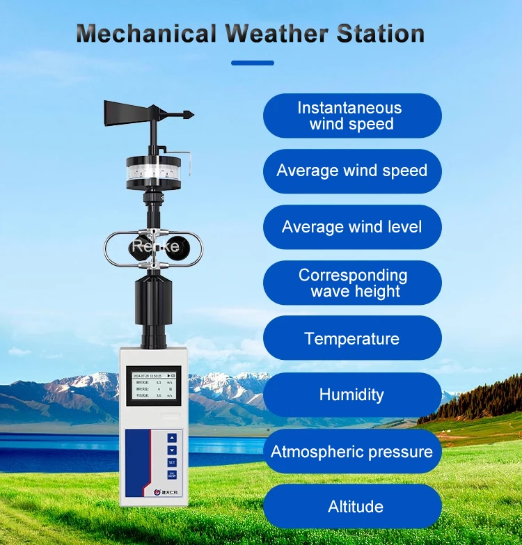 RenkeハンドメテオロジメーターLCDディスプレイハンドヘルド機械式気象観測装置（風速、温度、湿度、気圧用）
