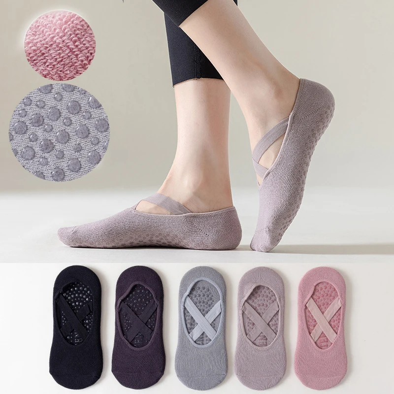

5Pairs Yoga Socks Women Cotton Non-slip Pilates Socks Summer Grip Towel No-Show Invisible Socks Bandage Sport Floor Socks Gym