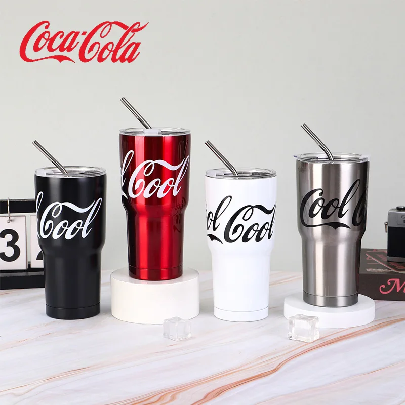 Taza aislada de Coca Cola, taza aislada al vacío de acero inoxidable 304, taza con pajita para el hogar 600ML