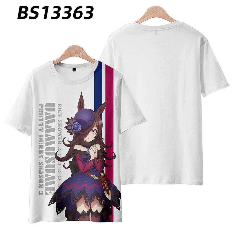 UmaMusume-تي شيرت مطبوع ثلاثي الأبعاد للرجال والنساء ، تي شيرت تأثيري ، بأكمام قصيرة ، تي شيرت مضحك ، تي شيرت جرافيك ، UmaMusume ، Kitasan ، أسود ، صيف