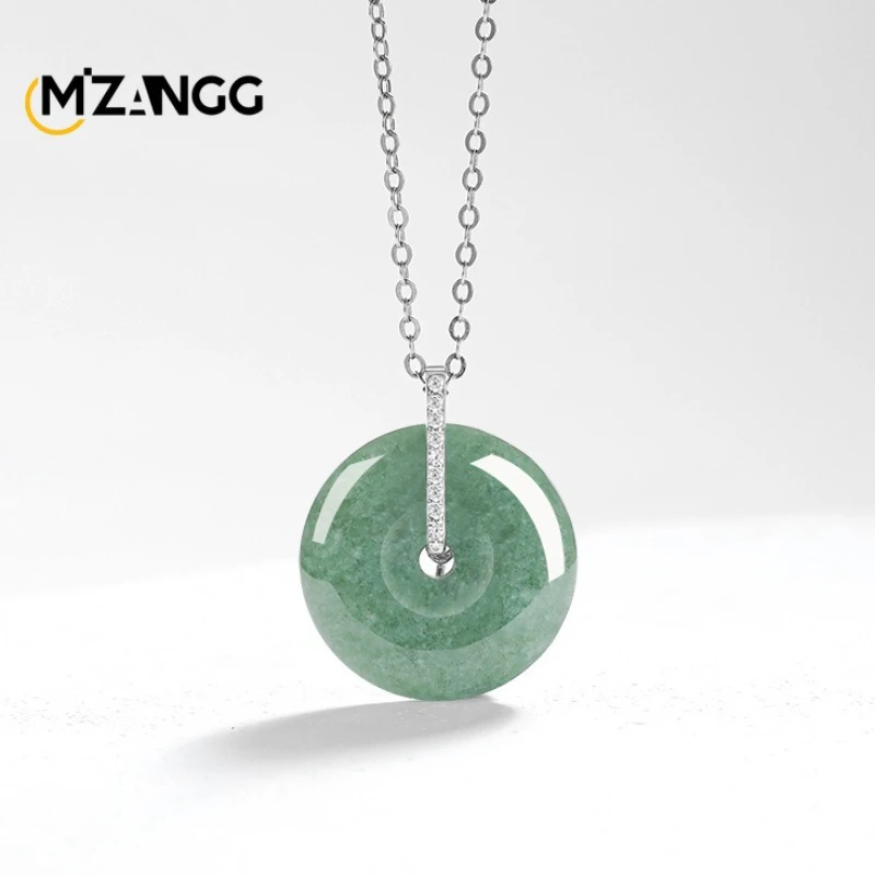 Jadeíta natural A Goods Bean Green Peace Button Colgante S925 Plata con collar de jade de hielo para hombres y mujeres Buena suerte