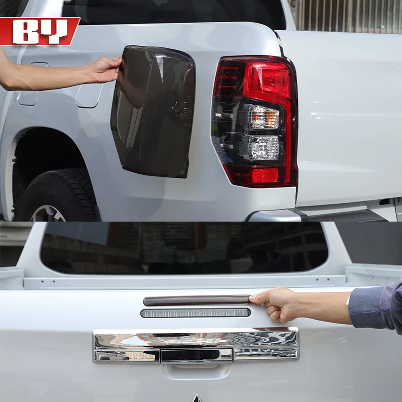 

For Mitsubishi triton L200 2019-2023 ABS Black Car Tail Light Cover Brake Light Wide Indicator Protective Cover Accessories
