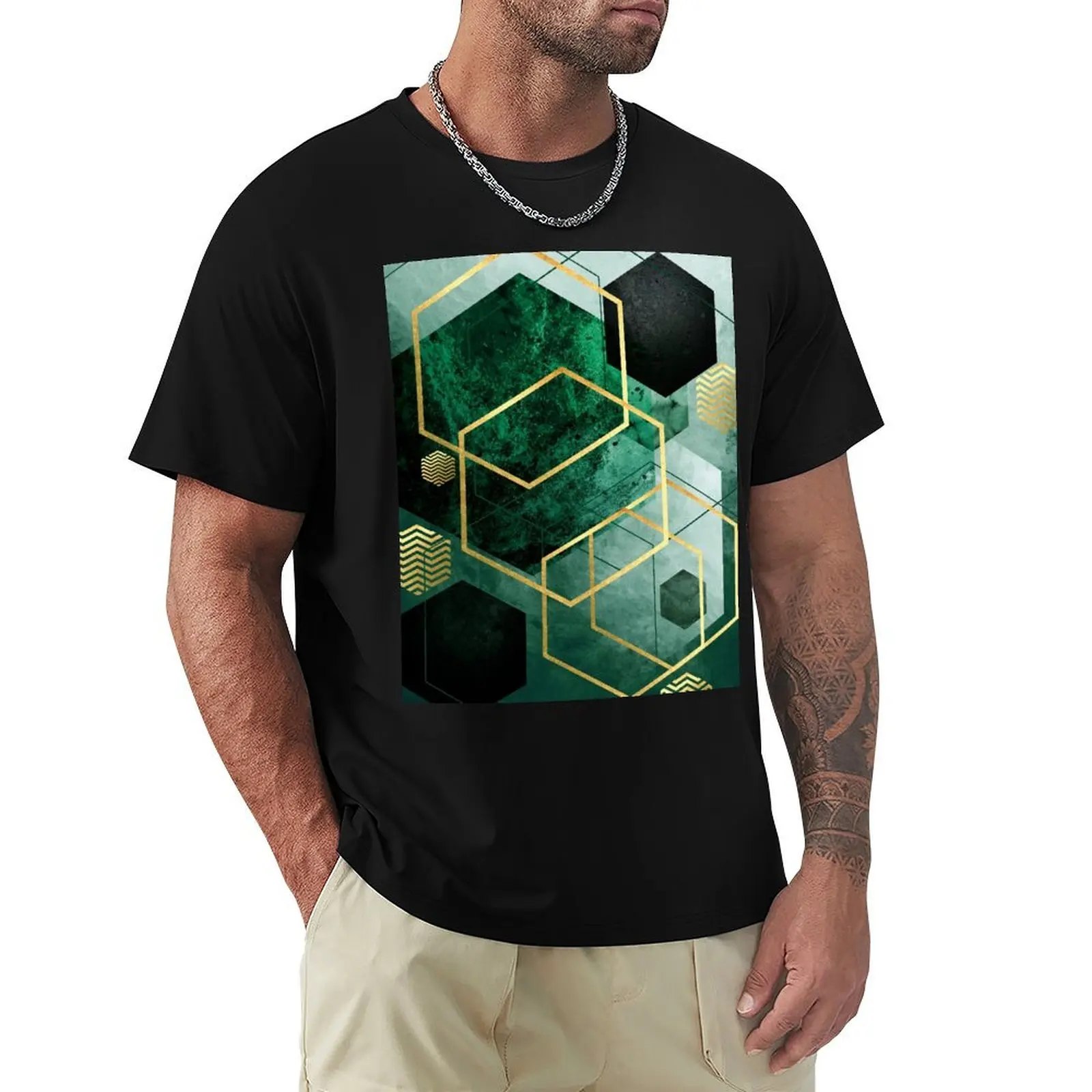 Emerald Green Geo T-Shirt High Elasticity Sports T-Shirt