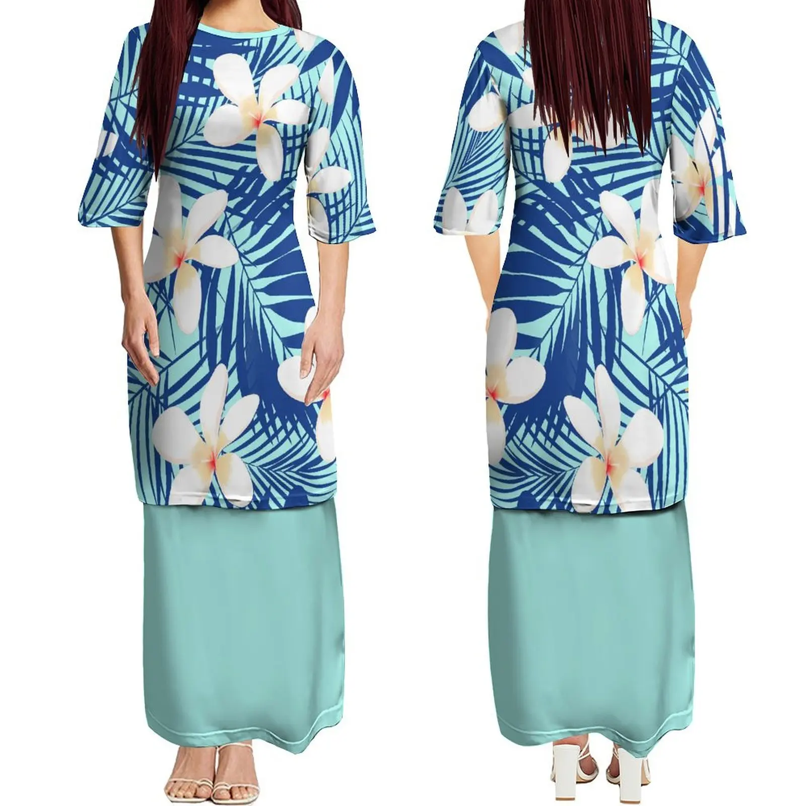 2024 Summer Ladies Fashion Mid-Sleeve Dress Polynesian Tribal Print Samoan Puletasi Elegant Dress Custom