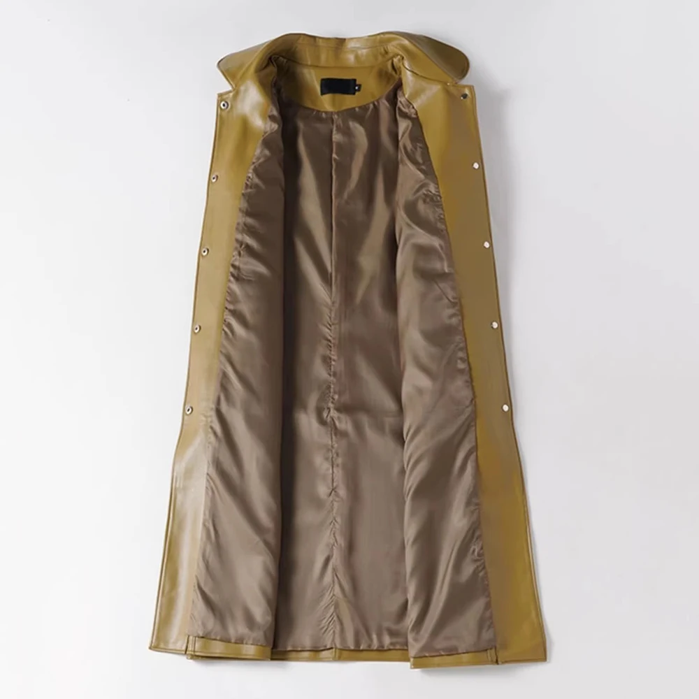 New Women Split Leather Long Coat Spring Autumn Fashion Turn-down Collar Single Breasted Slim Leather Coat Casual Daily Coat view 4