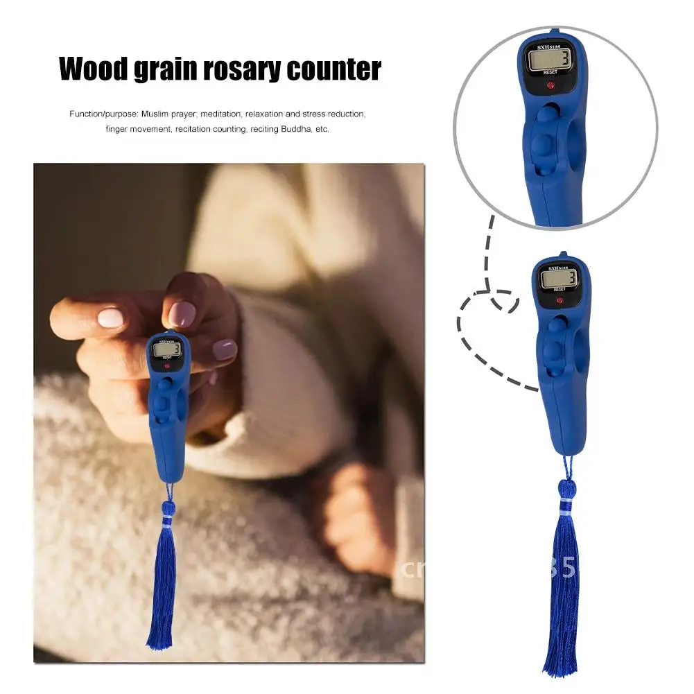 Wood Grain LCD Digital Electronic Rosary Beads Tally Counter Tassel Finger Game Toy Decompression Relax Tool for Muslim Prayer