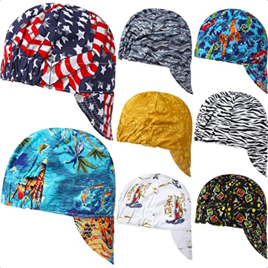 

8 Pcs Unisex Adult Reversible Welding Cap Elastic Flame Resistant Cotton Welding Hat Mesh Inside Liner Low Crown Welders Cap Ma