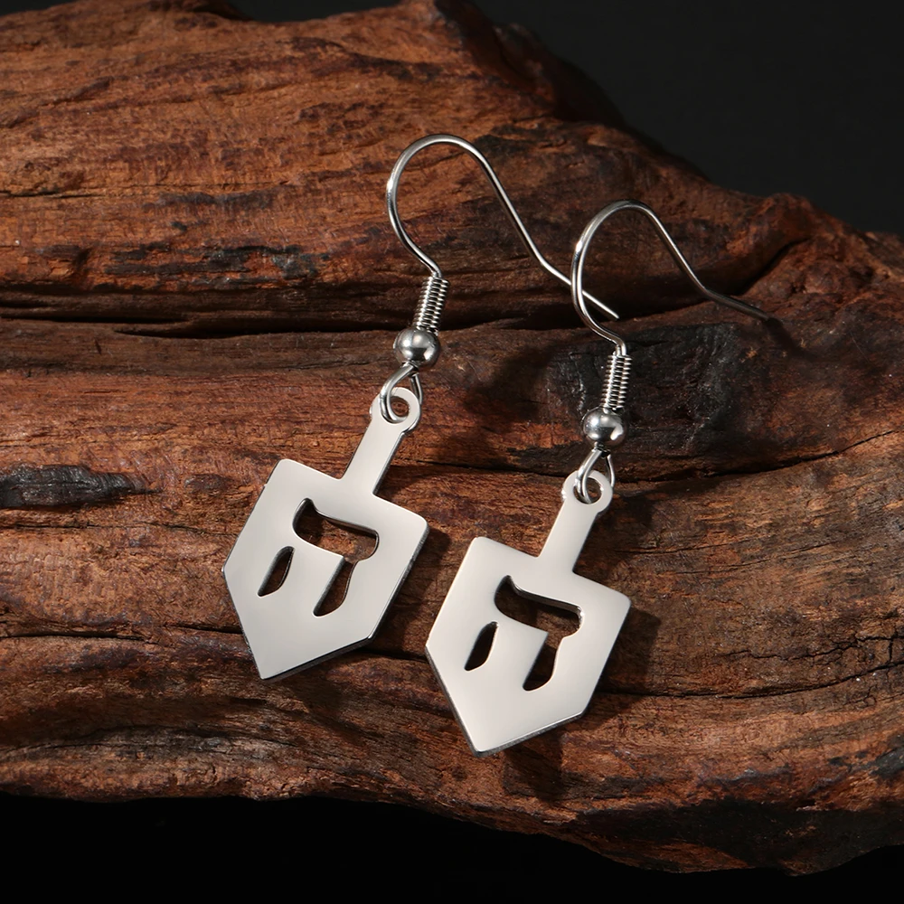 Dawapara Judaica Dreidel Pendant Women Earrings Channukah Hanukkah Gift Jewish Jewelry Stainless Steel