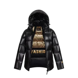 Winter Boys Jacket White Duck Down Loose Hooded Coats  Warm Outerwear Black Gold Lining Waterproof Parka XMP379