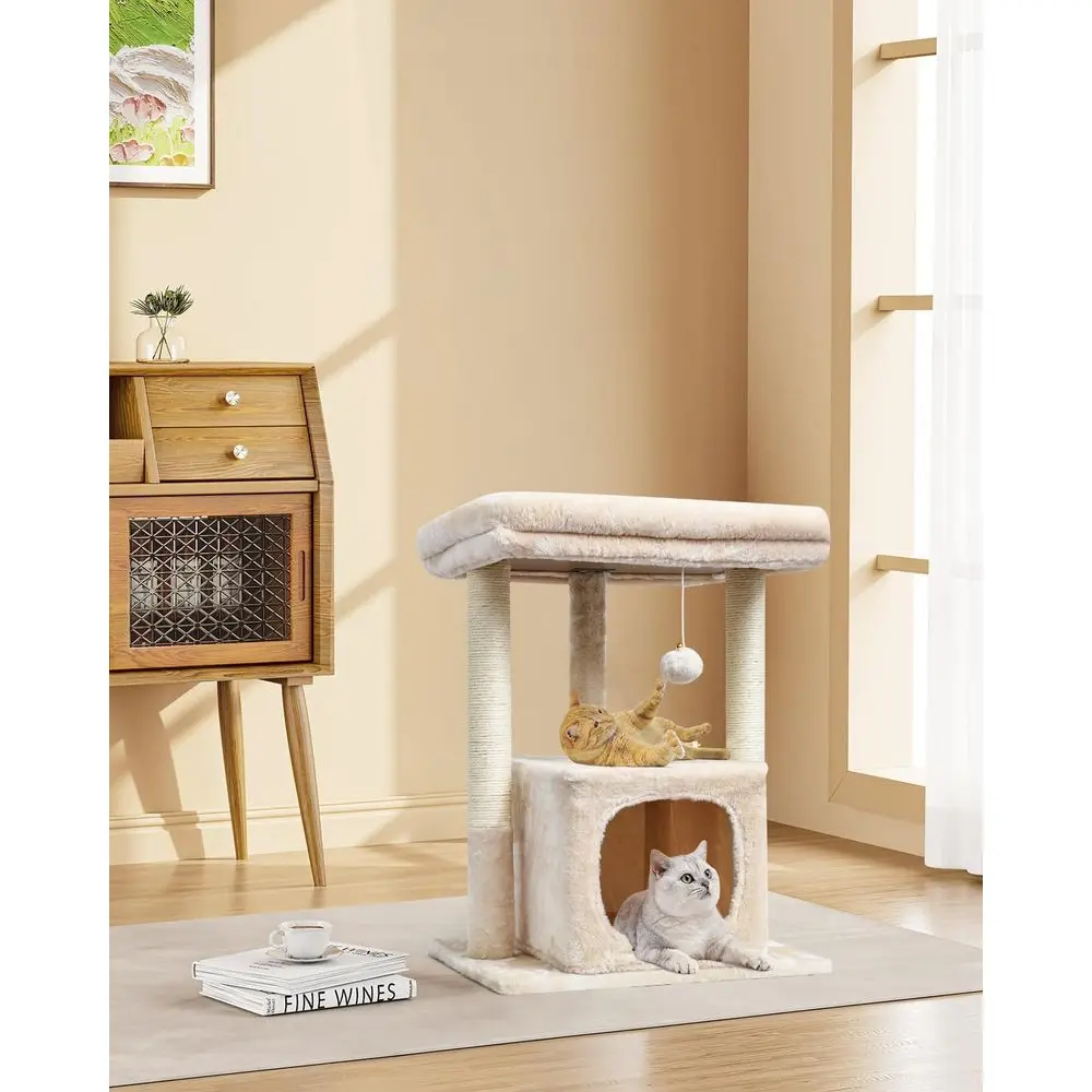 

Игровая башня для кошек 27 Beige с когтеточками, плюшевой лежанкой и подвесным мячиком