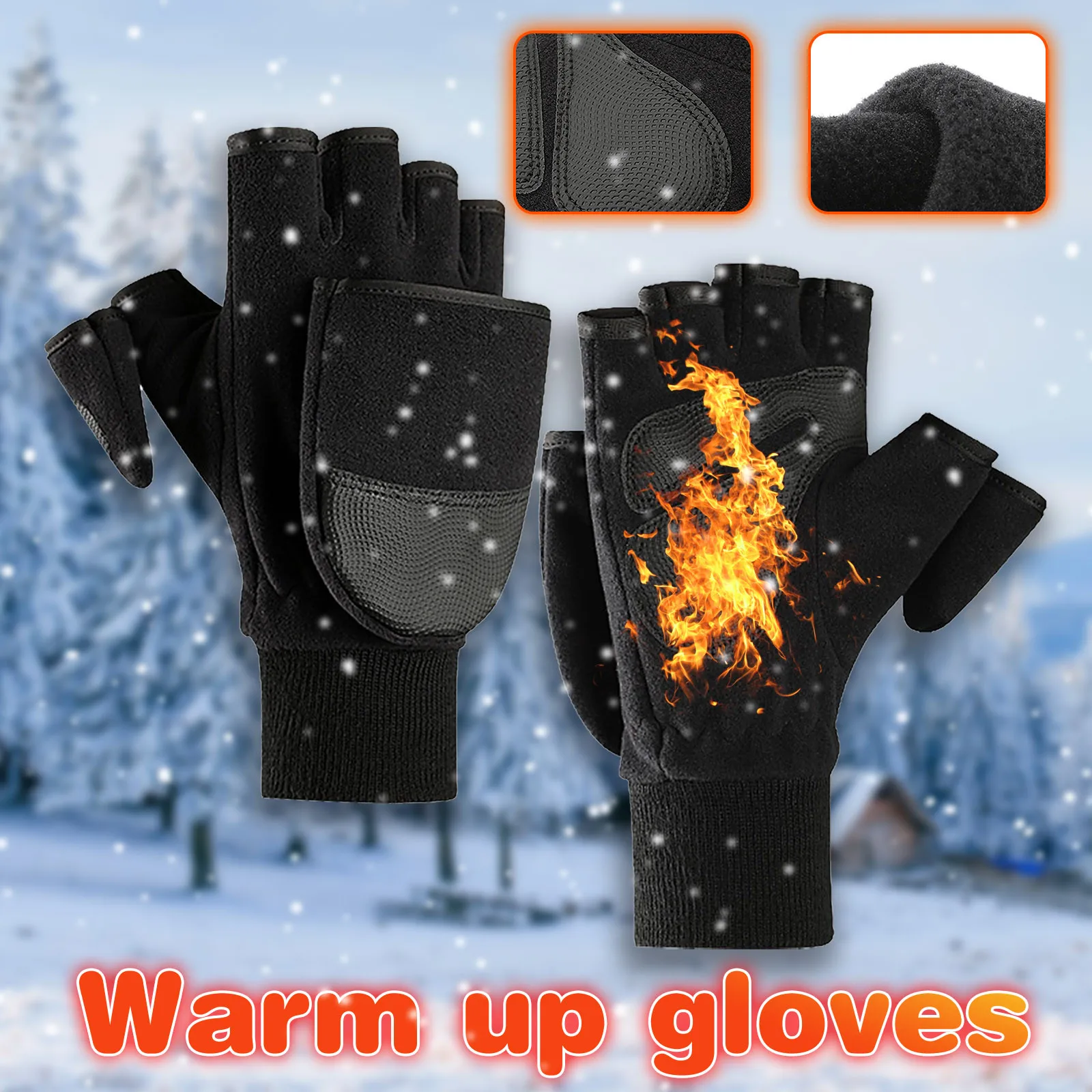 

Men Outdoor Cycling Gloves Winter Fleece Fingerless Thicken -screen Flip Gloves Gloves Mittens Convertible