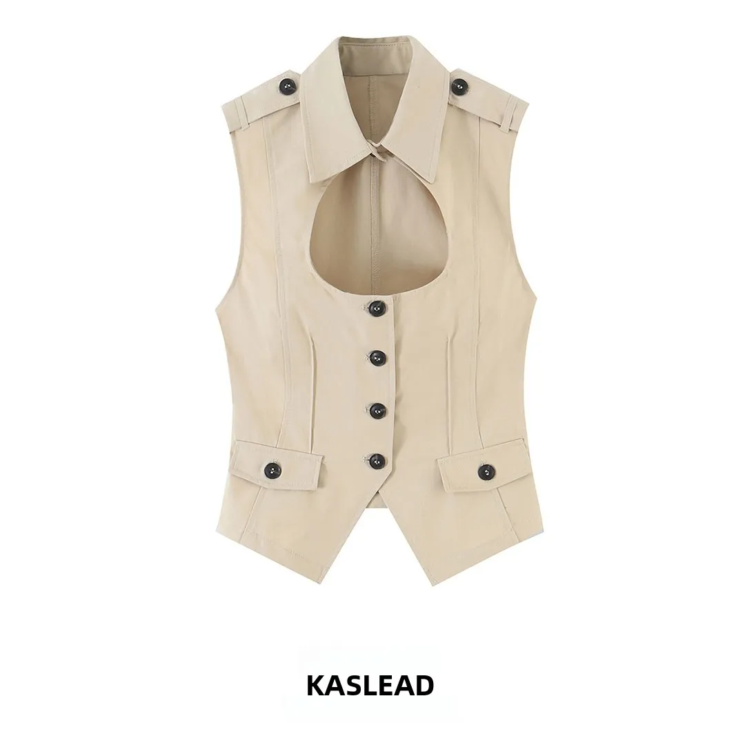KASLEAD New Women's High-End Feel Split Coat Fabric Top Polyester Acrylic Material Flip Collar Single Button Regular Length