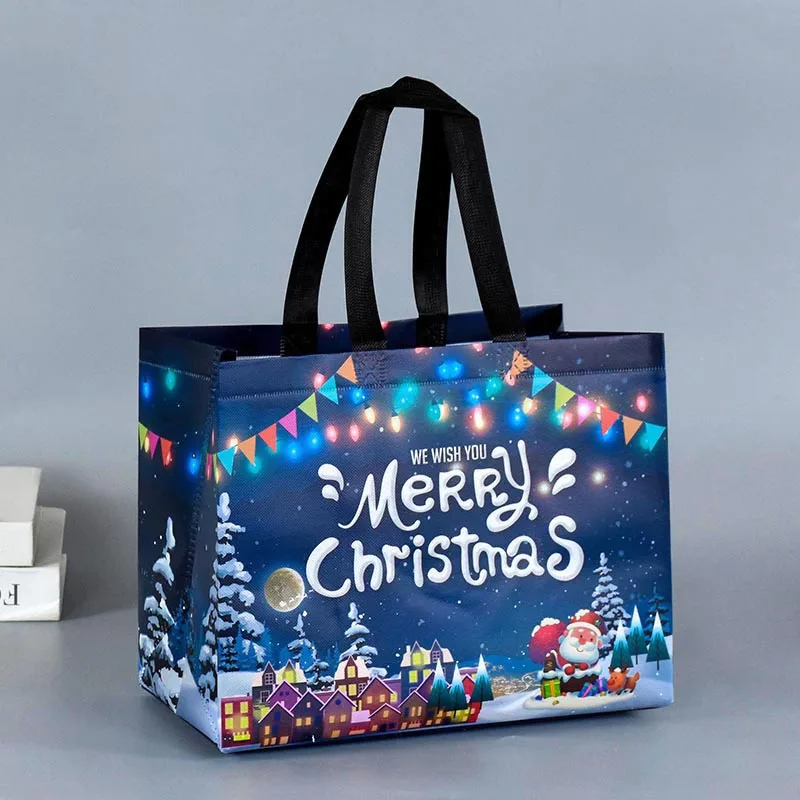 1Pcs Christmas Gift Bag Waterproof Non-Woven Fabric Handle Candy Cookie Snack Packing Storage Bag Christmas Party Favor Supplies