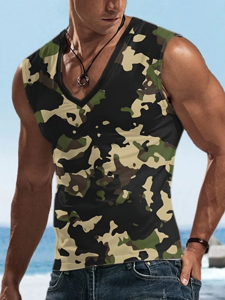 

3D Camouflage Printed Men's Stylish Tank Top Outdoor Sports Men's Fitness Top Summer Daily Casual Men's Sleeveless T-shirt