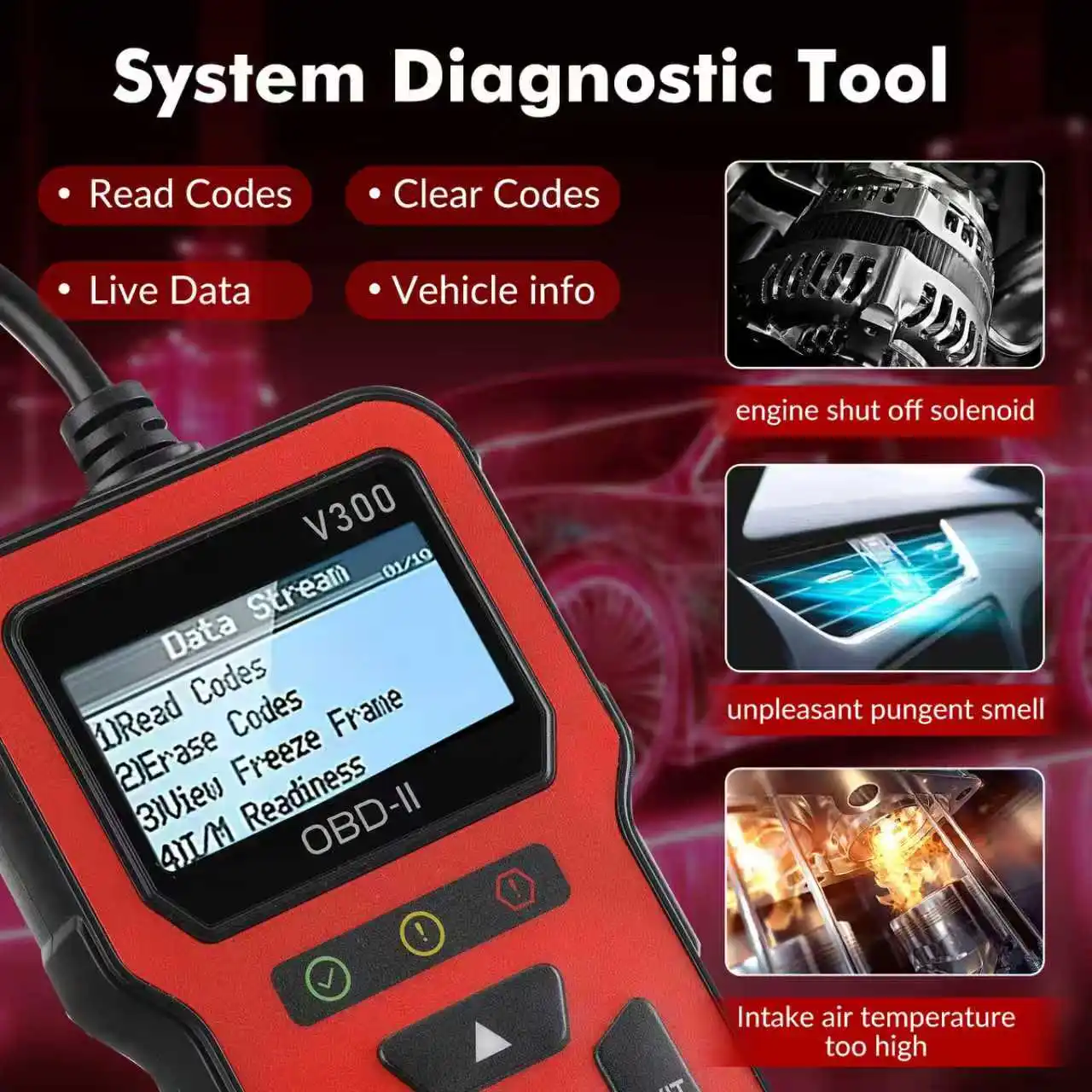 V300 OBD2 Scanner Car Diagnostic Tool with Color Screen Check Engine Light Fix Auto Code Reader for Cars