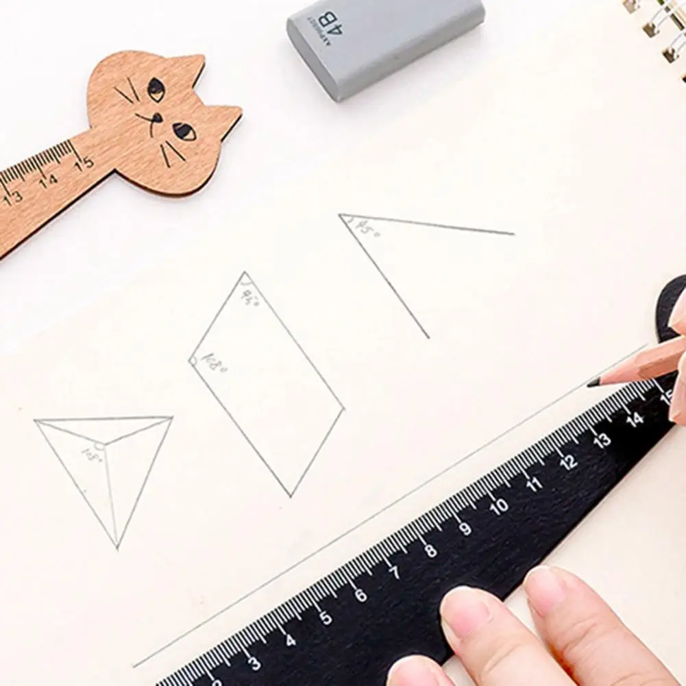 Learning Tool  Useful Cartoon Cat Wooden Drawing Ruler Eco-friendly Kids Ruler Smooth Edge   for Student