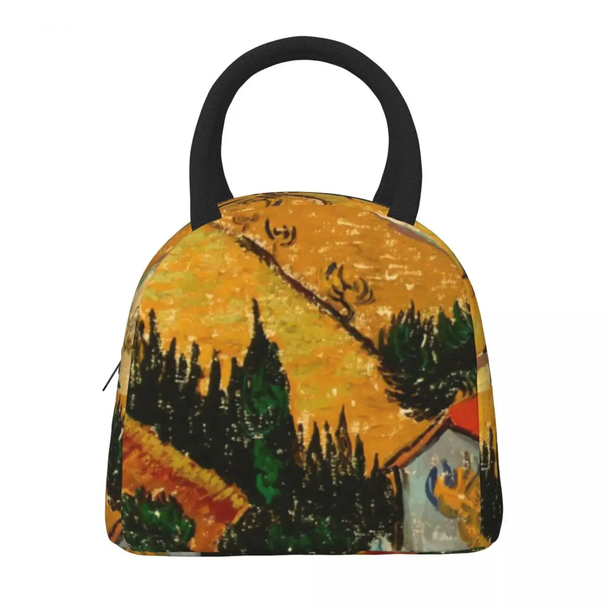 Vincent Van Gogh Lunch Bag Landscape With House Designer Lunch Box Leisure Cooler Bag Portable Insulated Thermal Lunch Bags