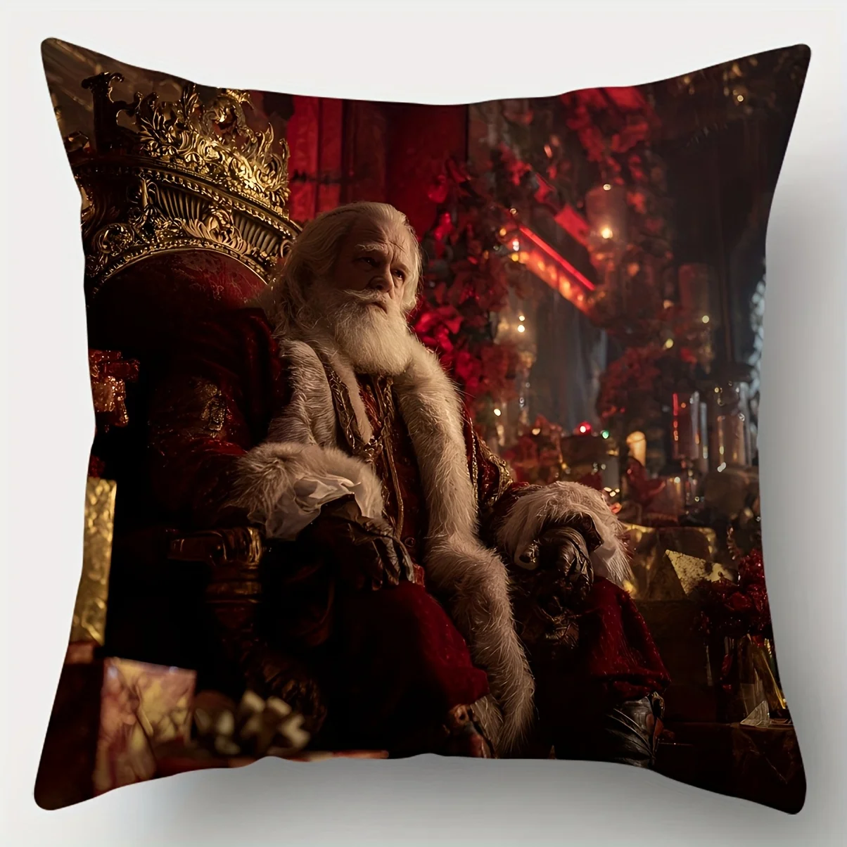 4pcs Festive Christmas Pillow Covers Set - Santa Reindeer Single-Sided Print, Zippered, Polyester, Hand Wash Only Ideal for Sofa