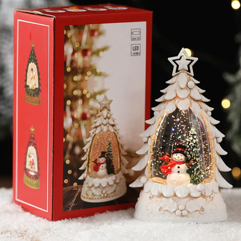 Christmas Glow Water Injection Snow Falling Christmas Tree Small Wind Light Night Light Desktop Decoration Gift Holiday Lighting