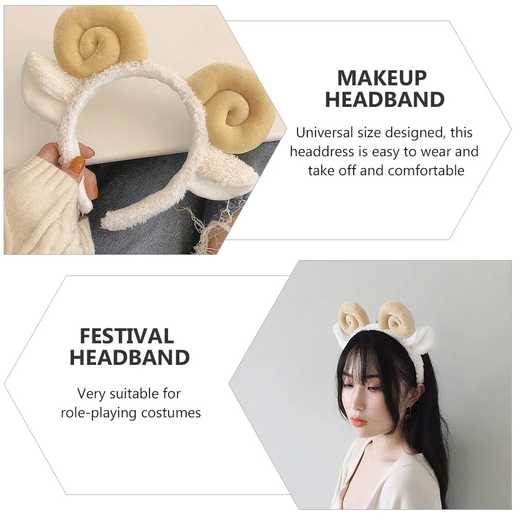 2 Pcs Croissant Headband Sheep Horn Hair Lamb Ear Cosplay Animal Makeup Hairband Hoops Clean Headpiece